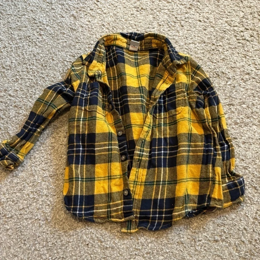 Size 5 Button Down Shirt Bundle Boys Dinosaur Plaid Yellow Blue Carter Gymboree